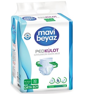 Mavi Beyaz Ped Emici Külot Hasta Bezi Medium Orta (30 Adet)