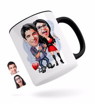 BK Gift Kişiye Özel Sevgililer Karikatürlü Siyah Kupa Bardak-1