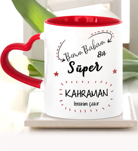 BK Gift Kişiye Özel Babalar Günü Temalı Kırmızı Kalpli Kupa Bardak 17499