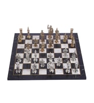 Battal Boy Metal Roma Satranç Takımı Parlak ve Katlanır Mermer Desenli MDF Ahşap Satranç Tahta (43x43 cm.)