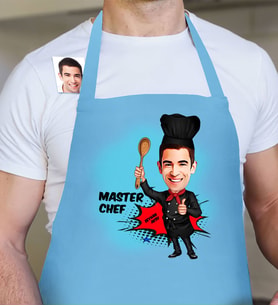BK Gift Kişiye Özel Bay Chef Karikatür Mavi Mutfak Önlüğü  2