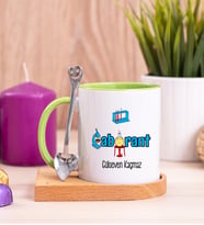 Laborant Ahşap Altlıklı Yeşil Kupa Bardak
