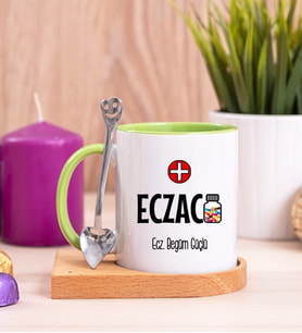 Eczacı Ahşap Altlıklı Yeşil Kupa Bardak