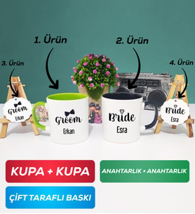 İkili Yeşil Siyah Damat Kupa Bardak Anahtarlık