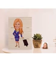 BK Gift Kişiye Özel Hostes Karikatürlü Otantik Masaüstü Ahşap Palet Çerçeve-2 (Beyaz)