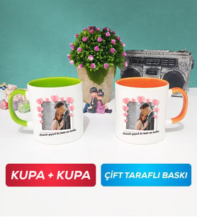 İkili Sevgiliye Sevgililer Günü Hediyesi 12 Kupa Bardak Yeşil Turuncu