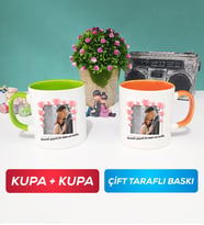 İkili Sevgiliye Sevgililer Günü Hediyesi 12 Kupa Bardak Yeşil Turuncu