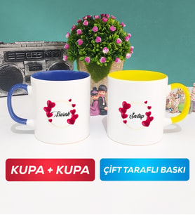 İkili İsme Özel Sevgililer Günü Hediyesi Kupa Bardak Lacivert Sarı