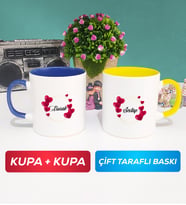 İkili İsme Özel Sevgililer Günü Hediyesi Kupa Bardak Lacivert Sarı
