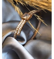Bayan Taşlı Kelepçe Bileklik Rose Gold Zirkon Taş