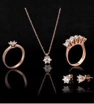 Gümüş Elmas Kesim Zirkon Taşlı Tasarım Abiye Günlük Set (Rose)