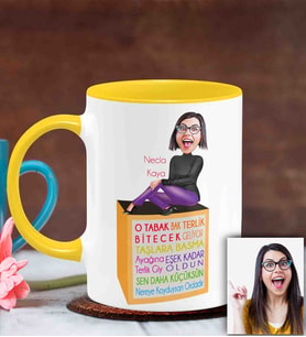 BK Gift Kişiye Özel Anneler Günü Temalı Karikatürlü Sarı Kupa Bardak Sa5