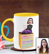 BK Gift Kişiye Özel Anneler Günü Temalı Karikatürlü Sarı Kupa Bardak Sa5