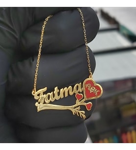 925 Ayar Gümüş 24 Ayar Altın Kaplama İsimli Kalpli Kolye (Gold)