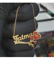 925 Ayar Gümüş 24 Ayar Altın Kaplama İsimli Kalpli Kolye (Gold)