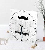 BK Gift Kişiye Özel Kahraman Baba Masaüstü Kare Cam Saat-3 (Beyaz)