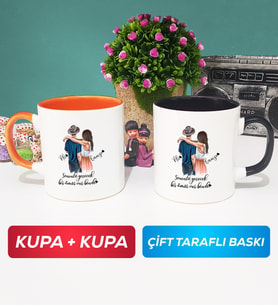 İkili Sevgiliye Hediye Bir Ömür Sevgililer Günü Hediyesi Kupa Bardak Turuncu Siyah