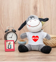 İsim Yazılı Kırmızı Kalpli Peluş Eşek ve Mini Fotoğraf Çerçevesi