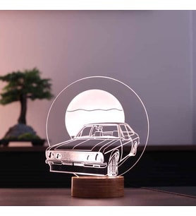 Retro Araba Figürlü Dekoratif Hediye Led Masa Lambası 7 Işık Rengi Ahşap Taban