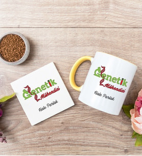 Genetik Mühendisi Sarı Kupa Bardak Ve Bardak Altlığı Seti