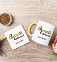 Genetik Mühendisi Sarı Kupa Bardak Ve Bardak Altlığı Seti