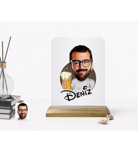 BK Gift Kişiye Özel Erkek Karikatürlü Ahşap Standlı Çerçeve-51 (Beyaz)