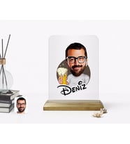 BK Gift Kişiye Özel Erkek Karikatürlü Ahşap Standlı Çerçeve-51 (Beyaz)