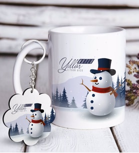 BK Gift Kişiye Özel Yılbaşı Mutlu Yıllar Beyaz Kupa ve Anahtarlık Hediye Seti-19 (Model 1)