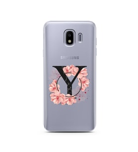 Pembe Çiçekli Harf Tasarım Süper Şeffaf Silikon Telefon Kılıfı Samsung J4 Y-Harf