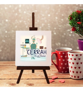 Kişiye Özel Cerrah Tasarımlı Şövale Ayaklı Dekoratif Doğal Taş (Krem)