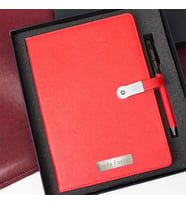İsme Özel Tasarım Kutulu 16GB USB’li Defter ve Lüx Roller Kalem Seti (Kırmızı)
