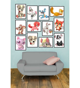12 Parça Çocuk Odası Için Çerçeve Görünümlü Mdf Tablo Seti TB-035