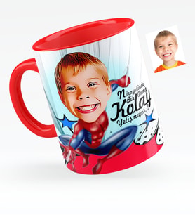 BK Gift Kişiye Özel Erkek Çocuk Karikatürlü Kırmızı Kupa Bardak  1