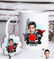 BK Gift Kişiye Özel Şövalye Karikatürlü Beyaz Kupa ve Anahtarlık Hediye Seti-2 (Model 1)