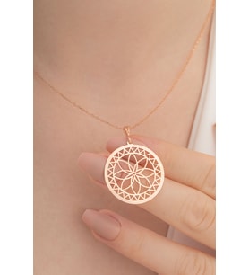 Lotus Çiçeği Motifli Rose Renk Bayan Gümüş Kolye 6018613493489