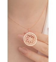 Lotus Çiçeği Motifli Rose Renk Bayan Gümüş Kolye 6018613493489