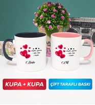 İkili Sevgililer Günü Hediyesi Kupa Bardak Siyah Pembe