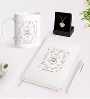 BK Gift Kişiye Özel Öğretmenler Günümüz Kutlu Olsun Beyaz Kupa Defter Kalem ve İsimli Papatya Kolye Hediye Seti-1 (Model 1)