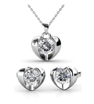 Monemel Swarovski Tasli Kalp Kolye ve Küpe Set (Altın Kaplama) Sevgililer Günü Hediyesi Yeni Yıl Hediyesi - Yılbaşı Hediyesi