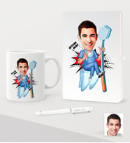 BK Gift Kişiye Özel Bay Diş Hekimi Karikatürlü Beyaz Defter Kalem Kupa Seti - 2 (Model 1)