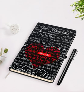 BK Gift Kişiye Özel 100 Dilde Seni Seviyorum Siyah Defter Kalem Seti