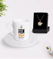 BK Gift Kişiye Özel Fen Bilgisi Öğretmeni Türk Kahvesi Fincanı ve İsimli Papatya Kolye Hediye Seti (Model 1)