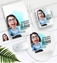 BK Gift Kişiye Özel Bayan Kolay Yetişmiyor Karikatürlü Defter Kalem Kupa Mouse Pad Seti-2 (Model 1)