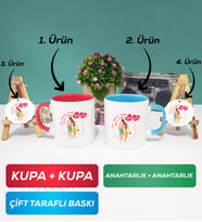 İkili Kırmızı Mavi Sevgiliye Sevgililer Günü Hediyesi 1 Kupa Bardak Anahtarlık