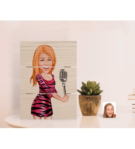 BK Gift Kişiye Özel Şarkı Söyleyen Kız Karikatürlü Otantik Masaüstü Ahşap Palet Çerçeve-2 (Beyaz)