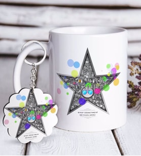 BK Gift Kişiye Özel Okulda Ünlüyüm Beyaz Kupa ve Anahtarlık Hediye Seti-2 (Model 1)