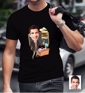 BK Gift Kişiye Özel Bay Öğretmen Karikatürlü Siyah T-Shirt-2