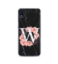 Mermer Çiçekli Harf Tasarım Süper Şeffaf Silikon Telefon Kılıfı Samsung A10 W-Ha