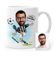 BK Gift Kişiye Özel Futbolcu Siyah Beyaz Karikatür Beyaz Kupa Bardak  1