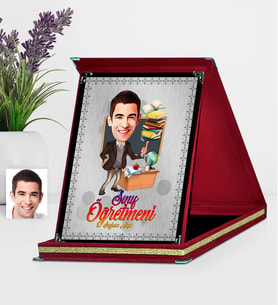 BK Gift Kişiye Özel Bay Öğretmen Karikatürlü Kırmızı Plaket  2